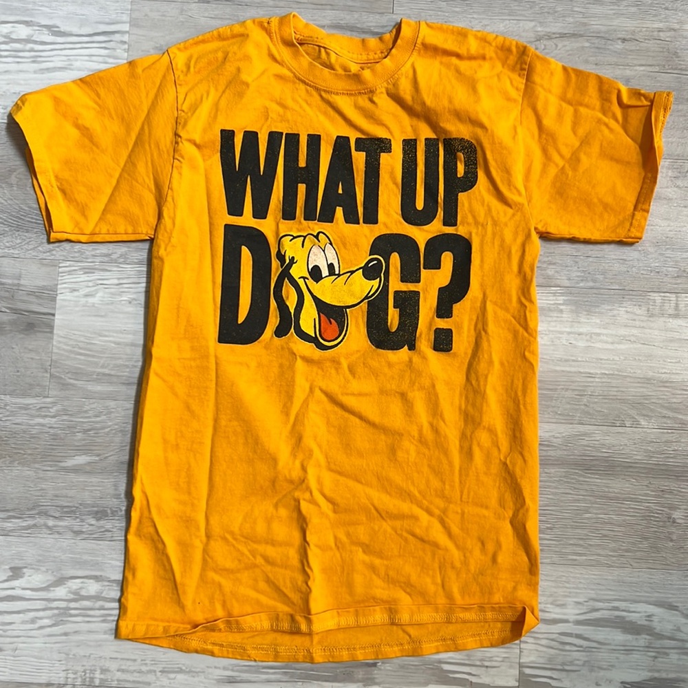 Disney Parks Hanes 100% Cotton “What Up Dog?” Pluto Yellow T-shirt